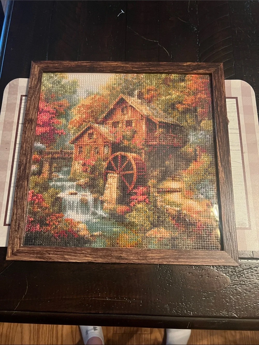 Framed Autumn Watermill Diamond Art Wall Hanging